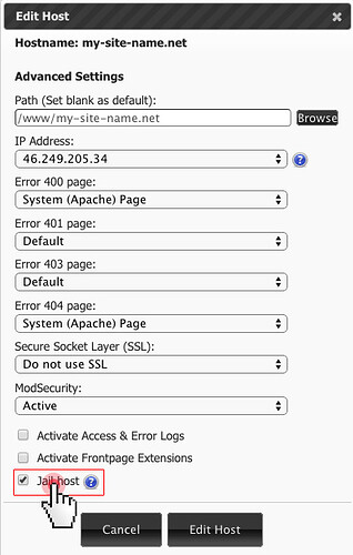 Jail hos option - edit host form