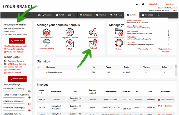 Hepsia Control Panel re-design - touched up dashboard design