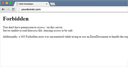 403 Forbidden status code shown on a WordPress site