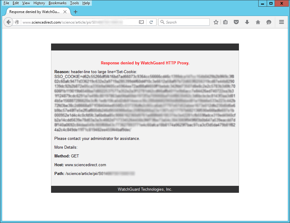 Response denied by WatchGuard HTTP Proxy Reason head-line too large